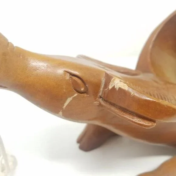 Vtg hand carved Water Buffalo wine bottle holder man cave brown - Picture 7 of 7